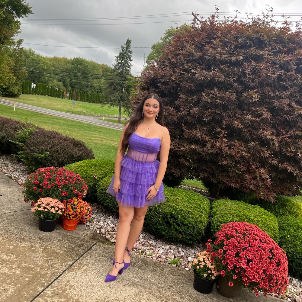 Purple Strapless Tulle Dress - Picture 3 of 4